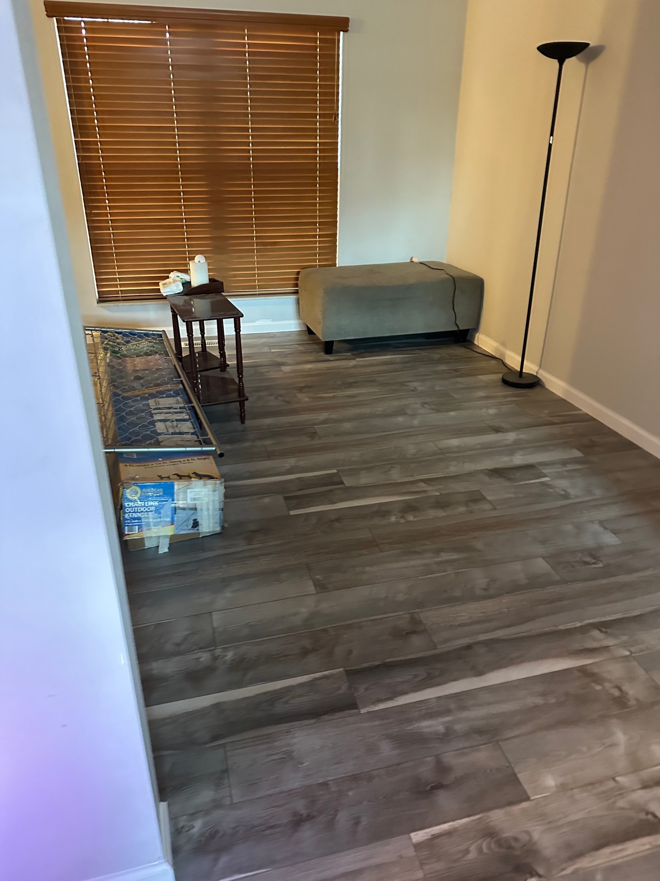 Living area with plank flooring — finished
